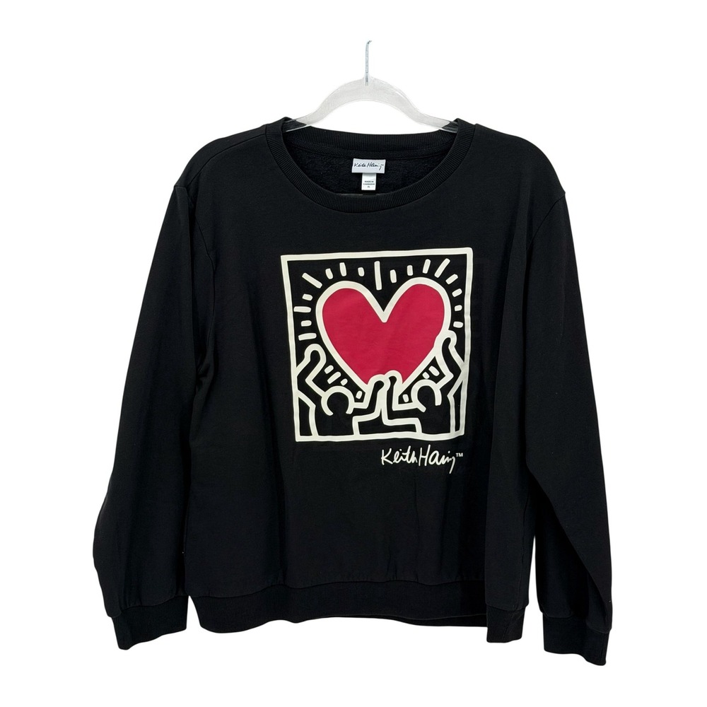 Keith Haring Sweatshirt Womens XL Black Heart Dancing Graphic Casual Lounge